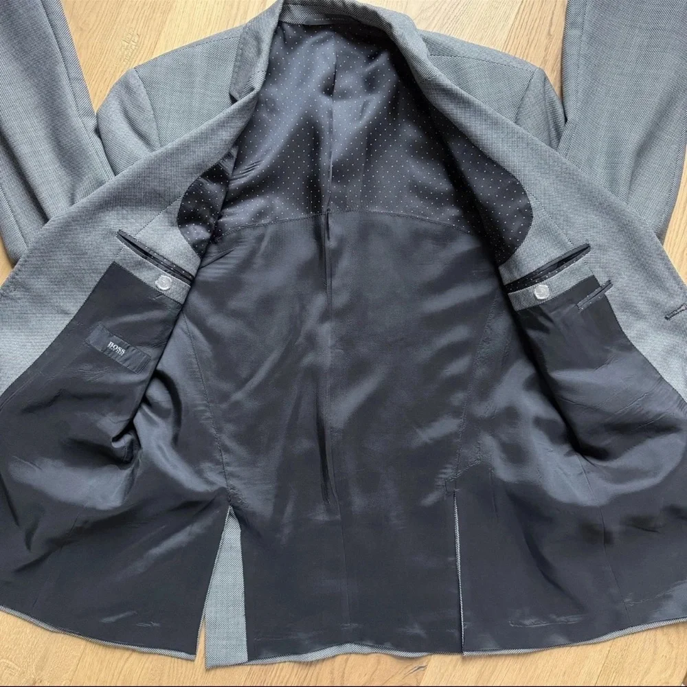 Hugo Boss Men’s 40R Gray Virgin Wool Blazer – Clean Modern Slim Silhouette Fit